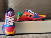 Front and side views highlighting the laces and colorful toe design