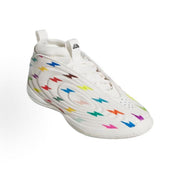 Top and side view showing the laces, pull tabs, and multicolor graphics