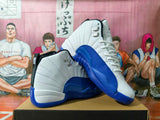 Jordan 12 Retro White and Blue High-Top Sneakers