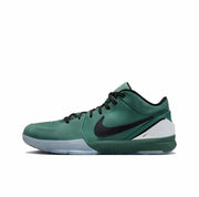 Green Kobe 4 basketball shoe with black Swoosh branding and a white heel accent.