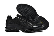 Black Nike Air Max Plus VII sneakers showing the outsole and side profile
