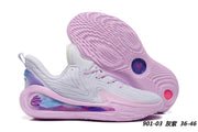 Gray and pink Curry 12 901-03 basketball shoes with a pink outsole.