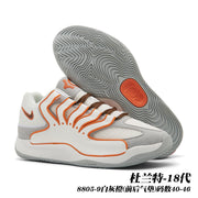 White and gray basketball sneakers with orange accents and a gray outsole; image text identifies style 8805-9 and sizes 40-46.