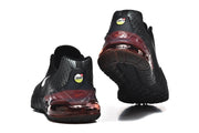 Rear views of black Nike Air Max 720 sneakers showing the heel units and outsole tread.