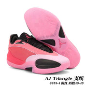 Black and pink Jordan AJ Triangle shoes shown with a pink patterned outsole; image text lists sizes 40–46.