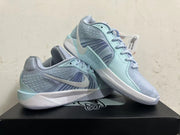 Pair of light blue Nike Sabrina 2 basketball shoes shown from the side