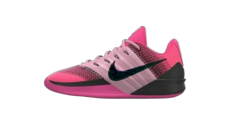Side view of pink and black Nike 999-4 sneakers with a visible Swoosh, lace-up upper, mesh-style panels, and dark outsole.