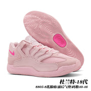 Pink basketball sneakers with a pink outsole; image text identifies Durant 18, style 8805-8, sizes 40-46.
