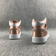 Rear view of the pair showing rose-gold heel panels, white collars, and white outsoles.
