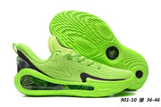 Bright green Curry 12 901-10 basketball shoes with black accents.