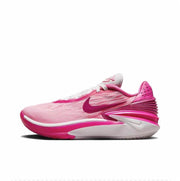 Pink and white Nike GT Cut 2 sneaker with a magenta Swoosh and layered pink-and-white sole.