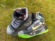 Nike Kobe 9 All-Star shoes shown from above, including the patterned lining and lace details