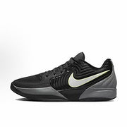 Black Nike basketball sneaker with a white Swoosh and gray midsole details.