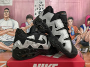 Pair of black and silver Nike sneakers shown from side and above