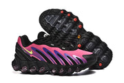 Side view of the sneaker beside its outsole, showing the sculpted black sole