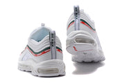 Nike Air Max 97 sneakers shown from the heel, highlighting the layered rear panels and heel cushioning.