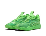 Green Puma MB 4.0 basketball sneakers shown from a three-quarter front angle.