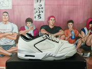 Side profile showing the low-top silhouette, perforated side panel, layered upper, and visible heel cushioning unit.