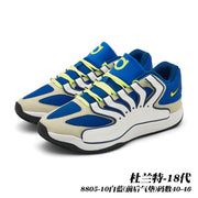 Pair of blue, white and lime basketball sneakers shown from above; image text identifies style 8805-10 and sizes 40-46.