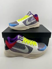 Pair of multicolor Nike Kobe basketball shoes shown on a box