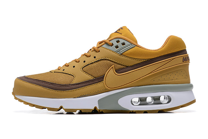 Side view of brown and tan Nike Air Max BW sneakers with mesh panels and a visible heel Air unit.