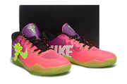 Pink and purple Kobe 11 pair displayed against a dark background