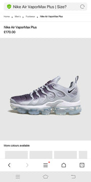 Screenshot identifying the Nike Air VaporMax Plus sneaker