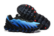 Blue and black Nike Air Max DN8 sneakers shown from the side and outsole.