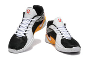 Front and angled view of the black and white lace-up basketball shoes