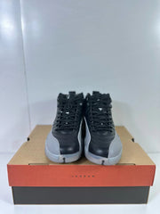 Front view of the black and grey high-top sneaker pair