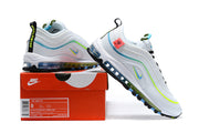 Nike Air Max 97 sneakers beside a box labeled CZ5607-100; box also shows size US 8, UK 7, EU 41, and CM 26