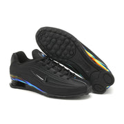Black iridescent Nike Shox Z R2 sneakers with the outsole visible