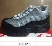Grey and black Nike Air Max 95 sneaker above a size chart row labeled 40–46