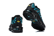 Nike Air Max Plus sneakers shown from the heel and outsole, highlighting the visible cushioning windows.
