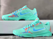 Two turquoise Kobe 5 Protro basketball shoes displayed from the side.