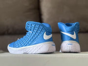 Rear and side views showing white heel branding and blue heel panels.