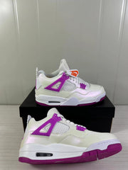 Two angled views of the white and Hyper Violet sneakers with visible heel-window details.