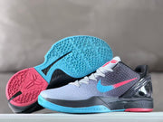 Nike Kobe 6 shoe shown with the blue and pink patterned outsole visible.