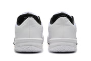 Rear view of the white Nike basketball shoes with black collars