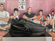Side view of a black Nike sneaker showing the light-colored Swoosh, ribbed upper, and visible “ZoomX” sidewall marking.