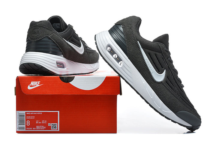 Black and white Nike Air Max Verse sneakers displayed with a box labeled size 8.