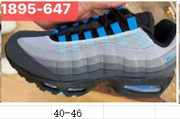 Side view of the grey and blue sneaker with a visible size range caption of 40–46.