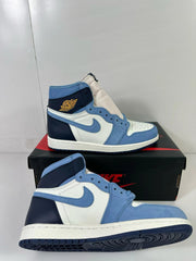 Angled side and outsole view of the high-top sneakers
