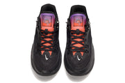 Top view of black Nike S.T. Flare EP basketball shoes with orange-purple tongue panels.