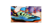 Blue, black, green, and orange Nike KD18 colorway shown in a product photograph; caption lists sizes 40-46.