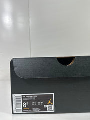 Black shoebox label showing AIR JORDAN 1 LOW, style code 553558 131, and EU 42 sample size.