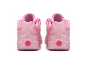 Rear view of the pink Nike KD shoes showing the heel details and patterned lining.