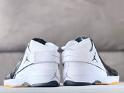 Rear view of the pair showing white heel panels, ankle straps, black outsole sections, and Jordan branding.