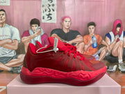 Side view showing the layered dark red upper, lace-up closure and textured outsole.