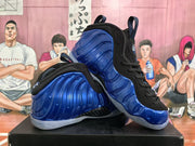 Pair of blue and black molded-shell high-top sneakers shown at an angle